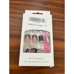 24 PCS PRESS ON NAILS FRENCH BLACK AND SILVER